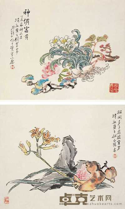 钱慧安 丁未(1907年)作 神仙富贵 立轴 28×33.5cm